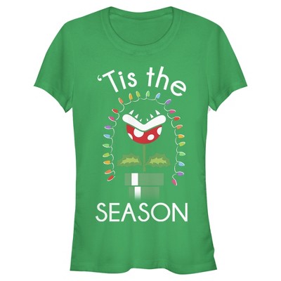 Juniors Womens Nintendo Christmas Mario Piranha Plants T-Shirt