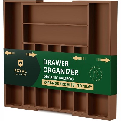 Expandable Silverware Drawer Organizer 7-9 Slots - Bamboo Utensil Organizer 17.5 x 13.5 - 20 - Royal Craft Wood