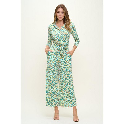WEST K Women's Valerie 3/4 Sleeve Button Down Collared Jumpsuit