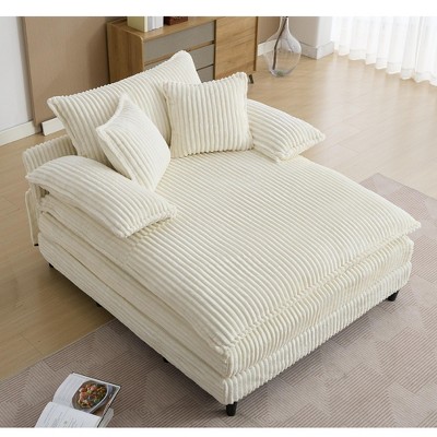 Oversized Upholstered Chaise Lounge with 4-gear Adjustable Backrest, Lazy Sleeper Sofa Bed Leisure Reading Couch with 2 Pillows -ModernLuxe