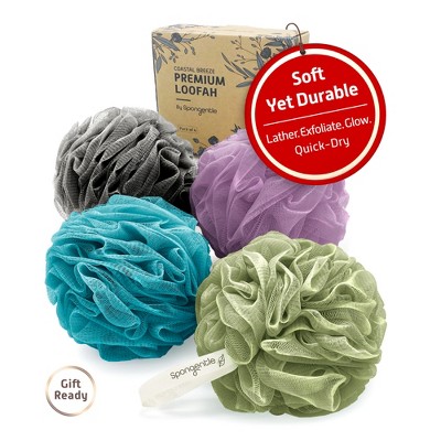 Spongentle Loofah Bath Sponge, Exfoliating Scrubber for Bath & Shower, Ideal for Women & Men