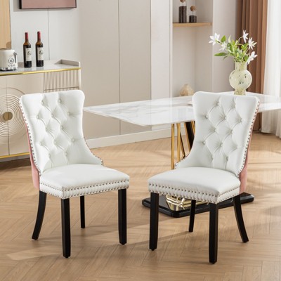 ORRD Nikki Collection 2-Piece Modern Tufted Dining Chairs – White PU & Pink Velvet, Solid Wood Legs, Nailhead Trim