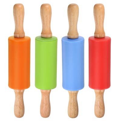 Unique Bargains Kitchen Dough Pizza Wooden Handle Non-stick Reusable Silicone Rolling Pin 4 Pcs