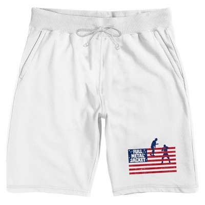 Full Metal Jacket Soldier Silhouettes In American Flag Men's White Sleep Pajama Shorts