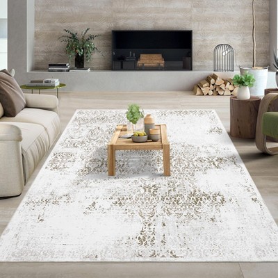 Vintage Distressed Area Rug, Machine Washable Rug for Living Room, Non-Slip Non-Shedding Floral Carpet, Low Pile Stain Resistant Rug