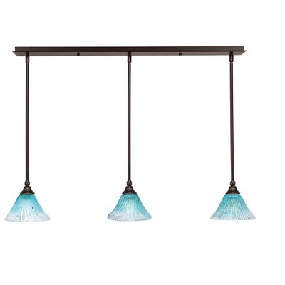 Toltec Lighting Any 3 - Light Chandelier in  Dark Granite with 7" Teal Crystal Shade