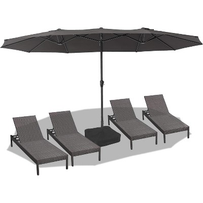 Jojoka 15FT Extra Large Rectangular Patio Umbrella,Double Sided Market Umbrella with Base for Poolside,Dark Gray