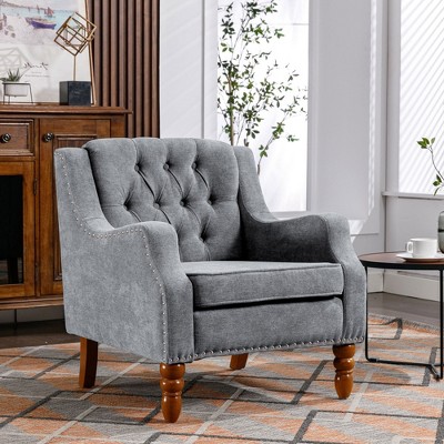 Sapphtopaz Modern Accent Chair with Nailhead Button Tufted Upholstered Armchair with Solid Wood Legs Cozy Reading Chair for Living Room, Bedroom