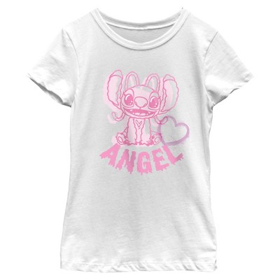 Girls Lilo & Stitch Pink Alien Heart T Shirt