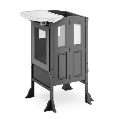 Guidecraft Kitchen Helper Toddler Tower & Mealtime and Play Tray Bundle: Martha Stewart White Folding, Adjustable Step Stool  & Detachable Tray Table