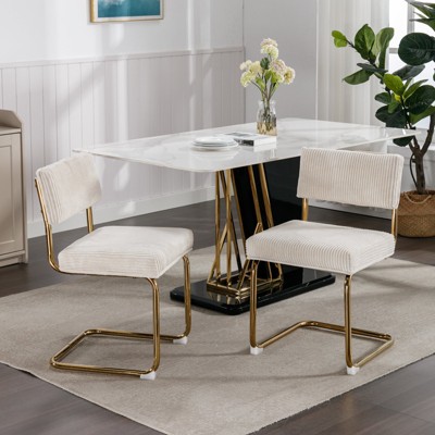 TIRAMISUBEST Modern Set of 2 Dining Chairs w/ Gold Metal Frame, Corduroy Fabric Accent Armless Kitchen Chairs