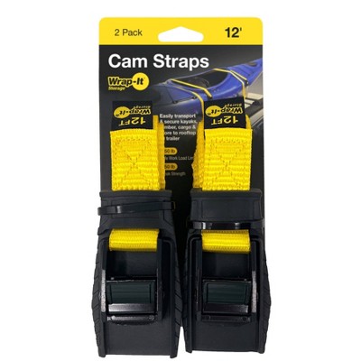 Wrap-It 12'X1" 2pk Cam Straps: Heavy Duty Cable Management, Yellow, 2 Year Warranty