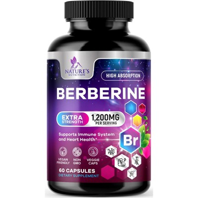 Premium Berberine HCL 1200mg Supplement, Berberine HCI Capsules Supplement for Heart Health & Immune Support - 60 Capsules By Nature's Nutrition