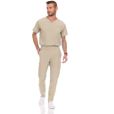Medichic Men Scrubs Set - Stretch V-Neck Scrub Top with 7-Pocket Pants Workwear