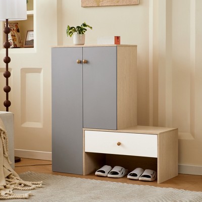 KTMBDW Shoe Storage Cabinet with 2 Cabinet Doors, Freestanding Organizer for Entryway, Shoe Rack Cabinet for Entryway, Gray