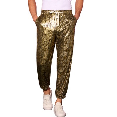 Lars Amadeus Men's Metallic Contrast Color Drawstring Waist Pants