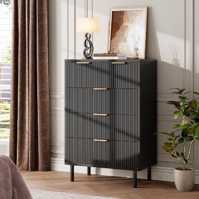 Acekool Wave Fluted 5-Drawer Dresser, 38" Tall Chest with Anti-Tip, Wide 4-Tier Nightstand for Bedroom, Hallway, Entryway, Black