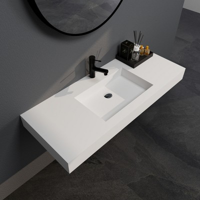 47 in. x 19 in. Solid Surface Wall Mount Bathroom Vessel Sink in Matte White