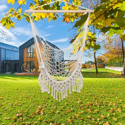 Hammock Chair Hanging Rope Swing Max 500 Lbs Indoor Outdoor Hammock Swing Chair, Boho Hanging Chair Bedroom Patio