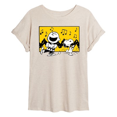 Women's - Peanuts - Charlie And Snoopy Dance Time Oversized Graphic T-Shirt
