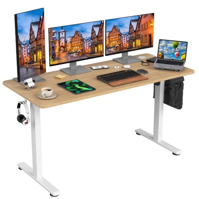 NicBex 55" Electric Height Adjustable Standing Desk,Sit Stand Computer Desk with Sturdy Steel Frame,Hooks,Home Office Desk with Splice Board,Natural