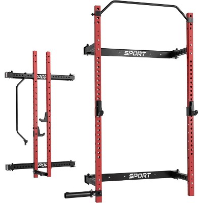 Acekool Folding Squat Rack for Home Gym, Wall Mounted Power Rack with Pull Up Bar, J Hooks, Landmine, 1000 LB Capacity, Space Saving Weight Cage
