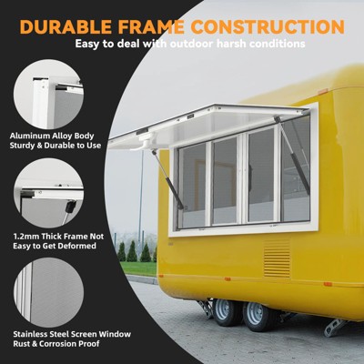 Concession Window ,Aluminum Alloy Concession Serving Window with 4 Horizontal Sliding Screen Windows & Awning Door & Drag Hook, Stand Serving Window