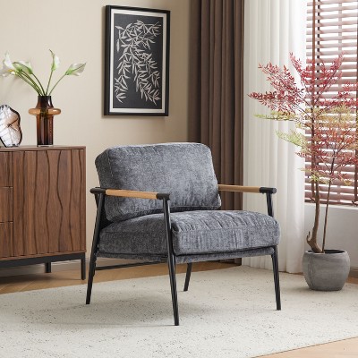 NicBex Modern Accent Chair 27.56" Plush Cushion Seat, Minimalist Metal Frame & Wooden Armrests, Cozy Living Room, Bedroom, Office Chair