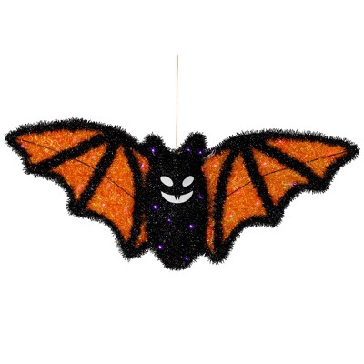 Northlight LED Lighted Bat Halloween Decoration - 25" - Black and Orange - Purple Lights