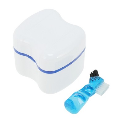 Unique Bargains Denture Bath Case Cup with Denture Cleaner Brush 1 Set