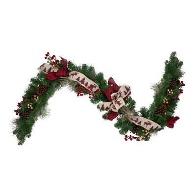 Northlight 6' x 12" Plaid Bows Pinecones and Berries Artificial Christmas Garland - Unlit