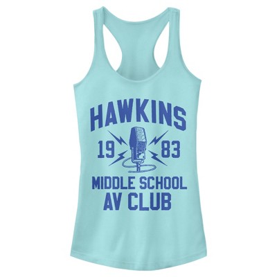 Juniors Womens Stranger Things Hawkins AV Club 1983 Racerback Tank Top