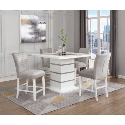 Acme Furniture 19" Elizaveta Accent Chair: Gray Velvet, White High Gloss, Faux Diamond Inlay