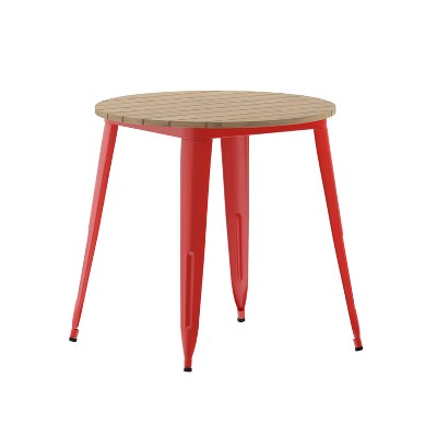 Merrick Lane Indoor/Outdoor Dining Table, 30" Round All Weather Poly Resin Top with Steel Base
