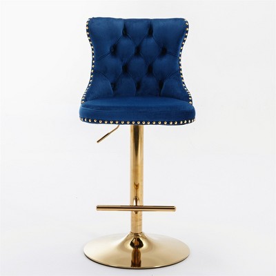 COWLOWN Set of 2 Swivel Bar Stools, Velvet Tufted Back, Adjustable Height 25-33", Wide Stable Base