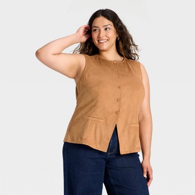 Women's Faux Suede Fashion Vest - Universal Thread™ Brown