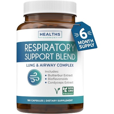 Respiratory Support Blend, Deep Lung Cleanse for Bronchial Health, Quercetin, Cordyceps, & Bromelain to Clear Lungs, Healths Harmony, 60, 120 or 180ct