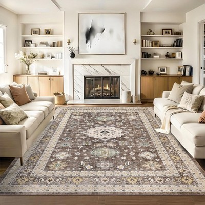 Machine Washable Area Rug Non Slip Backing Rug Vintage Oriental Low Pile Rugs Foldable Floral Print ed Accent Carpet for Bedroom Living Room