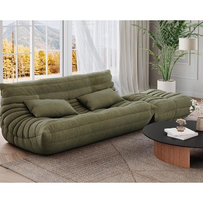 Bean Bag Couch with Ottoman, Oversized Fireside Chair Sofa with High-Density Foam, Pet-Friendly Suede Loveseat for Living Room, Bedroom