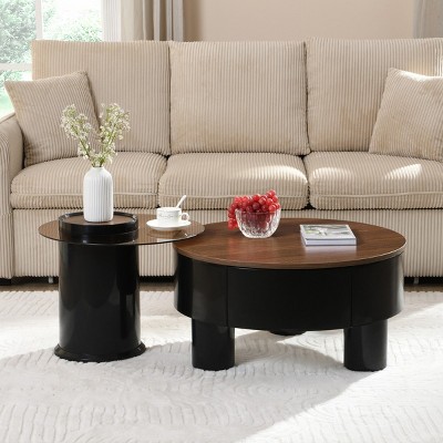 Round Nesting Coffee Table Set of 2,Plastic Base Coffee Table with Storage Drawer for Living Room,Modern Nesting Table Set-Cuddlewood