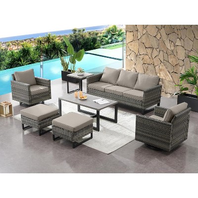 SUGOLD 7 Piece Patio Furniture Set Outdoor Sectional Sofa,High Back Patio Swivel Rocker Chairs with Ottomans Coffee Table for Porch,Garden,Backyard