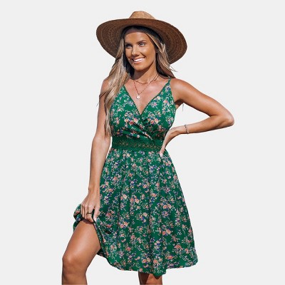 Women's Dark Blue Ditsy Surplice Sleeveless Mini Dress - Cupshe
