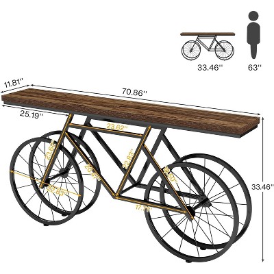 Gulches Creative 70.9" Bike Console Table, Extra Long Bicycle Table, Rustic Brown & Black
