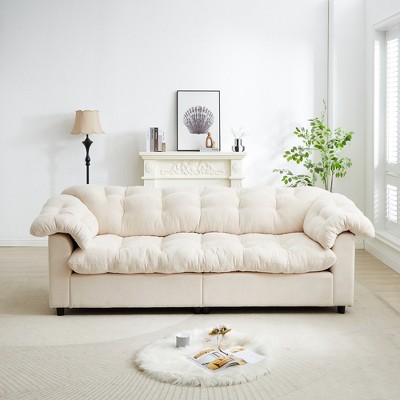99.2" Chenille Deep Seat Fluffy Cloud 3-Seater Sofa with Zippered Armrest Pads
