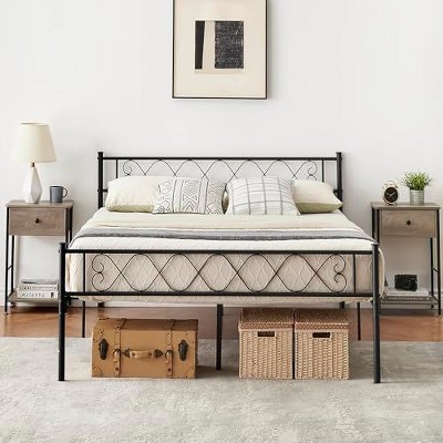 Twin Platform Bed Frame, Purple Metal Bed Frame with Heart-Shaped Iron Headboard, Footboard