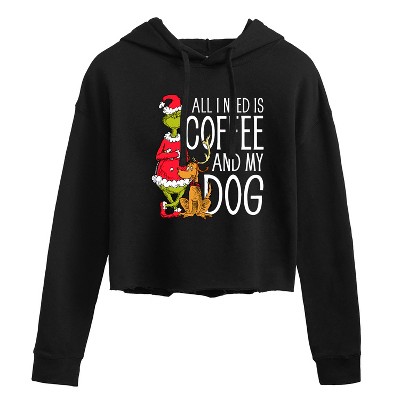 Women's - Dr. Seuss - The Grinch and Max All I Need Is Coffee and My Dog Cropped Graphic Hoodie