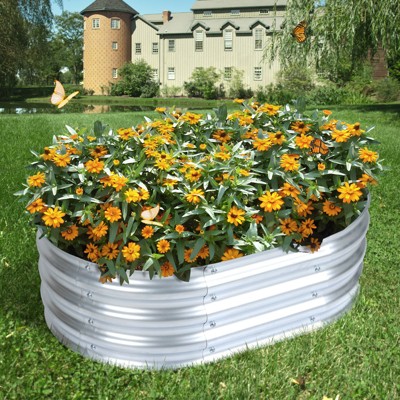 Aoodor Galvanized Raised Garden Bed Kit, Outdoor Garden Planter Oval Large Boxes for Vegetables, Flowers, Herbs - Silver