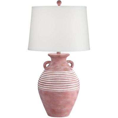 John Timberland Sierra Rustic Table Lamp Southwest 30" Tall Red Brown Sandstone Linen Drum Shade for Bedroom Living Room Bedside Nightstand Office