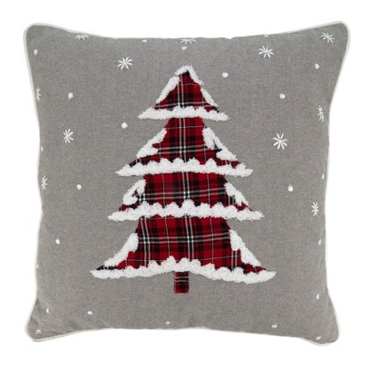 Saro Lifestyle Plaid Christmas Tree Pillow - Poly Filled, 18" Square, Grey