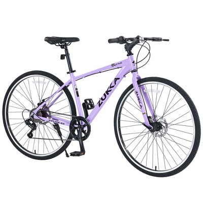 Gulches 700C Purple Hybrid Bicycles with 7-Speed System and Dual Disc Brakes - Unisex City Road Bike